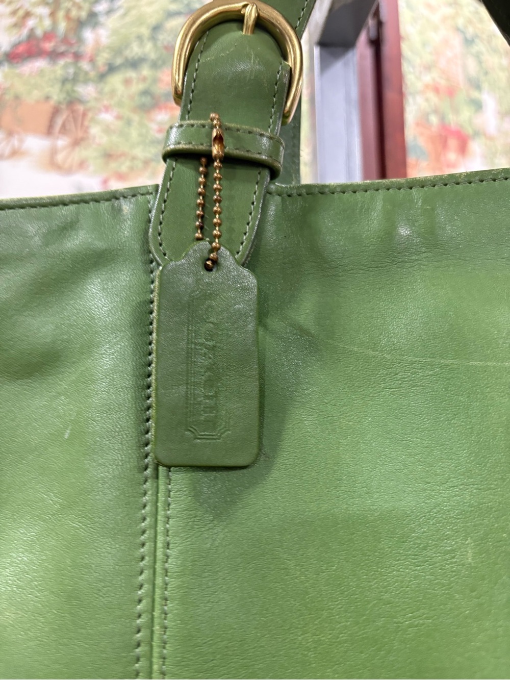 COACH VINTAGE WAVERLY LEATHER TOTE BAG 4133 LEAF GREEN - Picture 5 of 8
